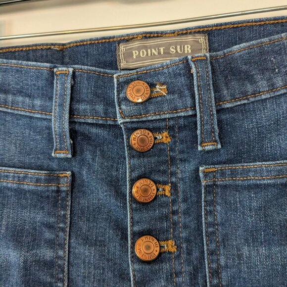 Point Sur Jeans Women's Size 27 Blue 10" Demi-Boot Cropped Button-Fly Raw Hem - Picture 10 of 16